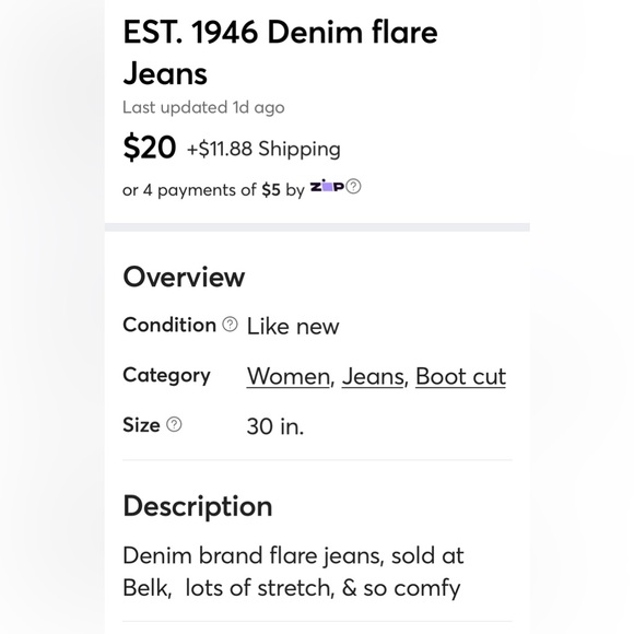 🔴SOLD🔴 Women’s Denim Flare Jeans - Picture 4 of 4